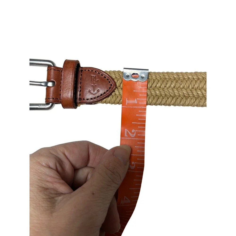 Polo Ralph Lauren Braided Rope Leather Trim Belt Tan Brown Size 36